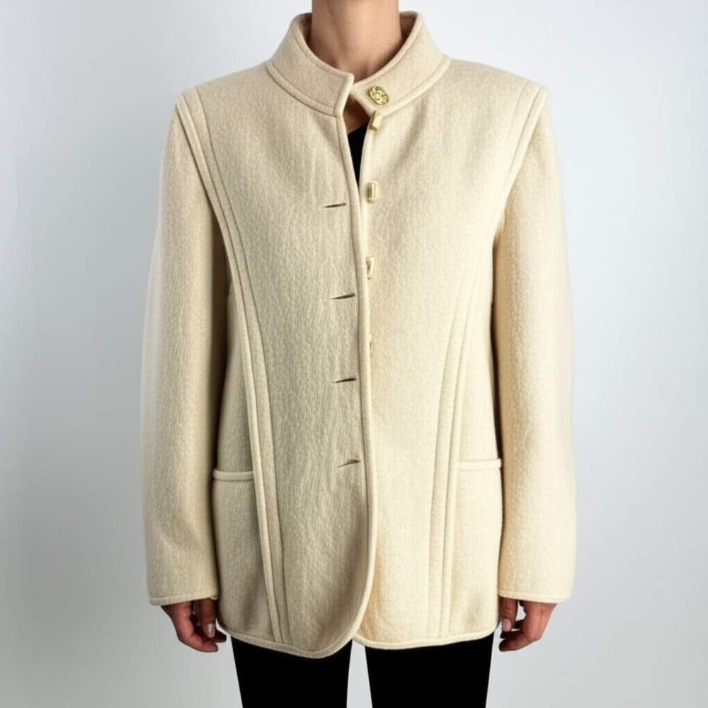 GEIGER Womens Jacket Size 40 Cream Beige Textured Stand Collar Classic